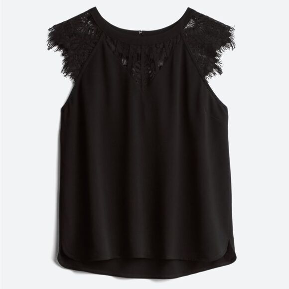 41 Hawthorn Jarred Lace Detail Cap-Sleeve Blouse in Black size LP - Picture 1 of 6